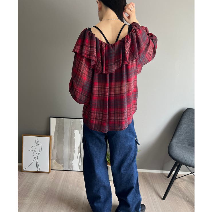 ラッフルカラー2wayチェックブラウス | Jewelobe | 詳細画像11 