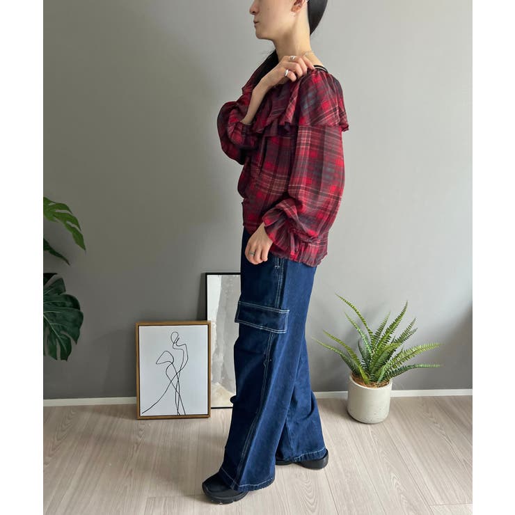 ラッフルカラー2wayチェックブラウス | Jewelobe | 詳細画像12 