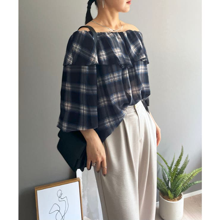 ラッフルカラー2wayチェックブラウス | Jewelobe | 詳細画像14 