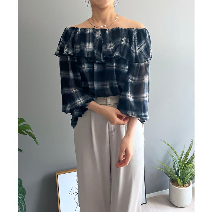 ラッフルカラー2wayチェックブラウス | Jewelobe | 詳細画像15 