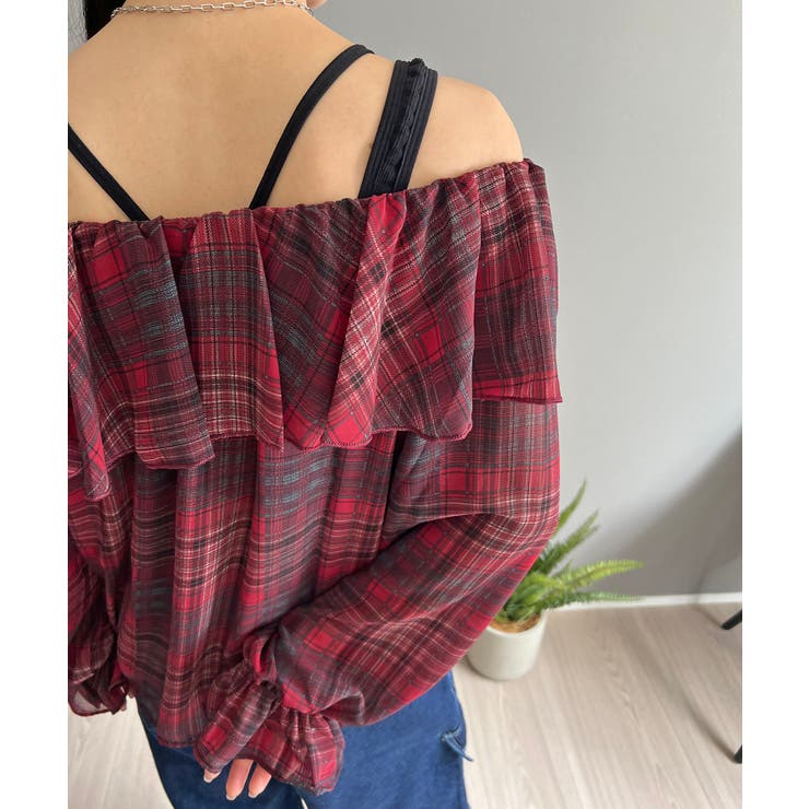 ラッフルカラー2wayチェックブラウス | Jewelobe | 詳細画像6 