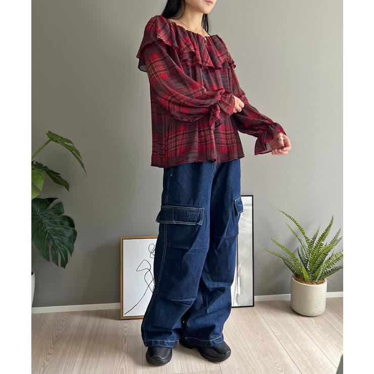 ラッフルカラー2wayチェックブラウス | Jewelobe | 詳細画像8 