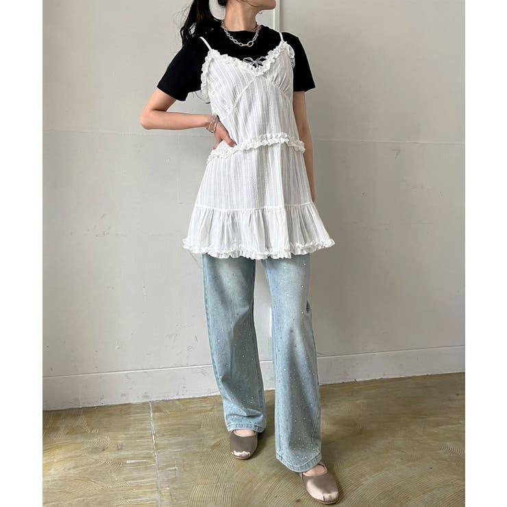 フリル×コットンストライプビスチェディテールキャミチュニック | Jewelobe | 詳細画像4 