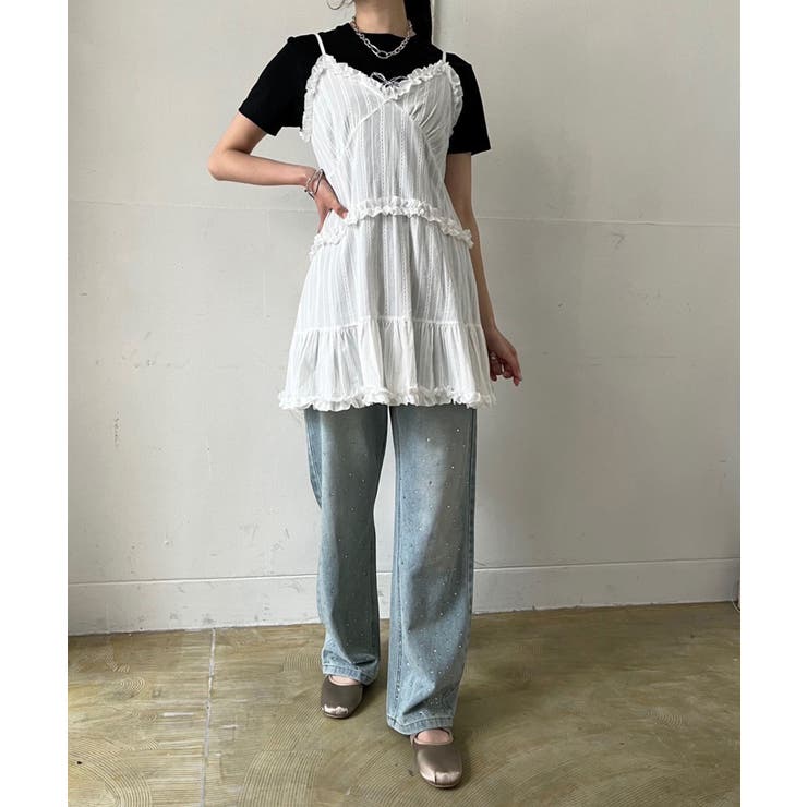 フリル×コットンストライプビスチェディテールキャミチュニック | Jewelobe | 詳細画像5 