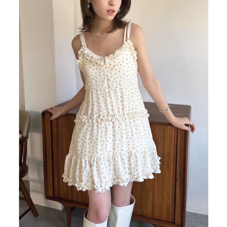アイボリー | フリル×コットンストライプビスチェディテールキャミチュニック | Jewelobe