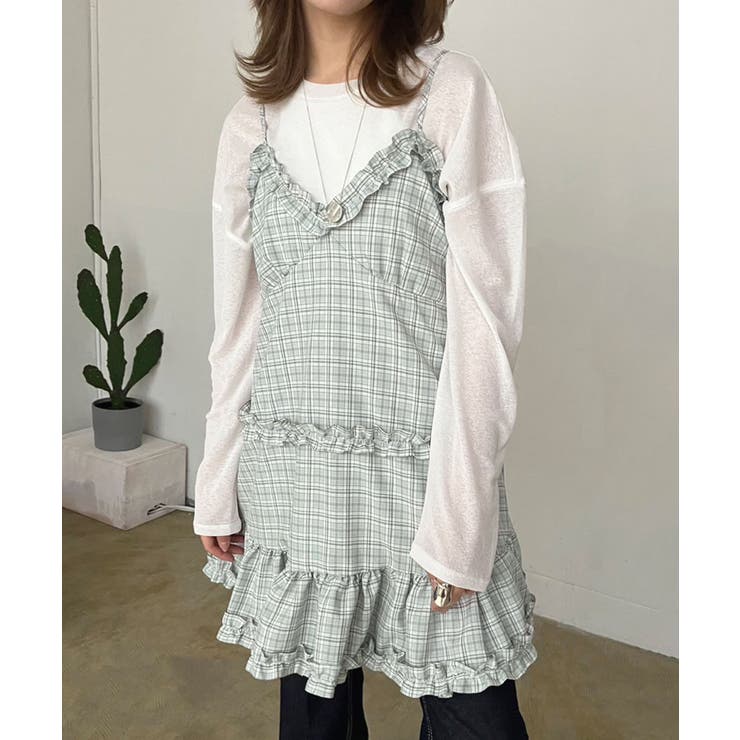 グレーミックス | フリル×コットンストライプビスチェディテールキャミチュニック | Jewelobe