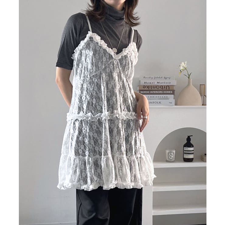 ホワイト | フリル×レースビスチェディテールキャミチュニック | Jewelobe