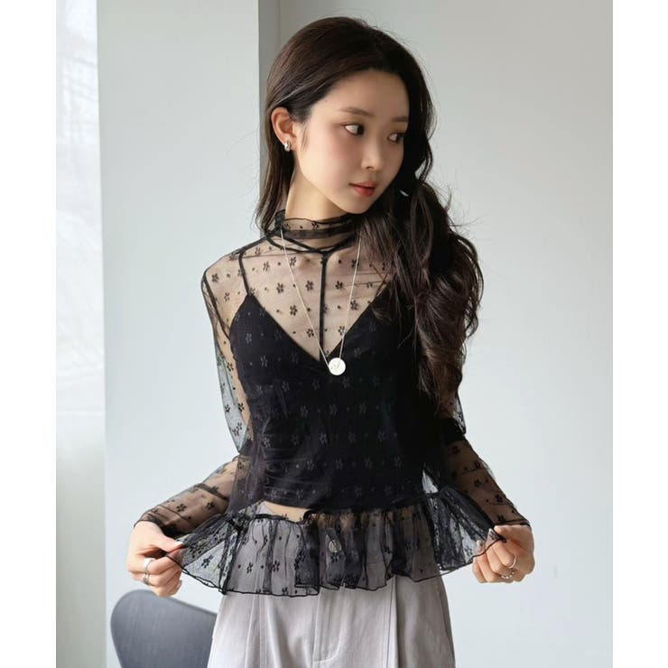 フラワードットチュールペプラムシアートップス | Jewelobe | 詳細画像21 