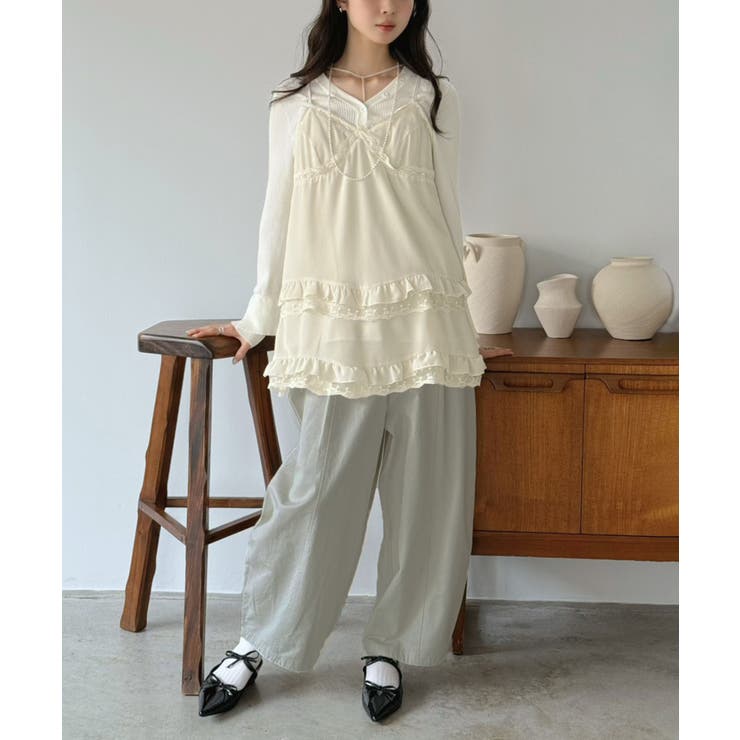 シフォン×レースフリルキャミチュニック | Jewelobe | 詳細画像9 