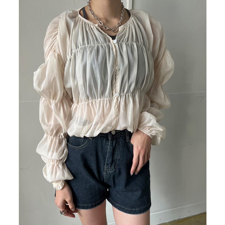 アイボリー | ボリュームシャーリングシアーブラウス | Jewelobe