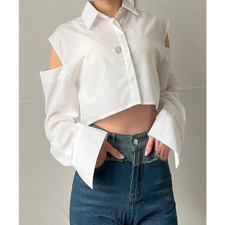 ショルダーカットアウトクロップドシャツ | Jewelobe | 詳細画像1 