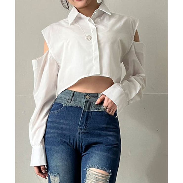 ショルダーカットアウトクロップドシャツ | Jewelobe | 詳細画像2 