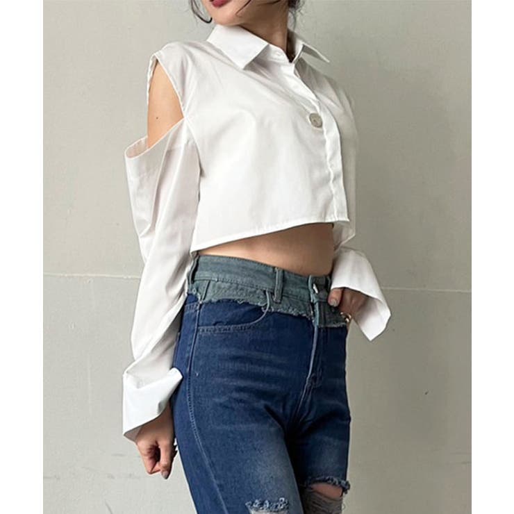 ショルダーカットアウトクロップドシャツ | Jewelobe | 詳細画像3 