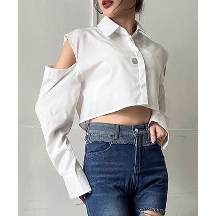 ショルダーカットアウトクロップドシャツ | Jewelobe | 詳細画像4 