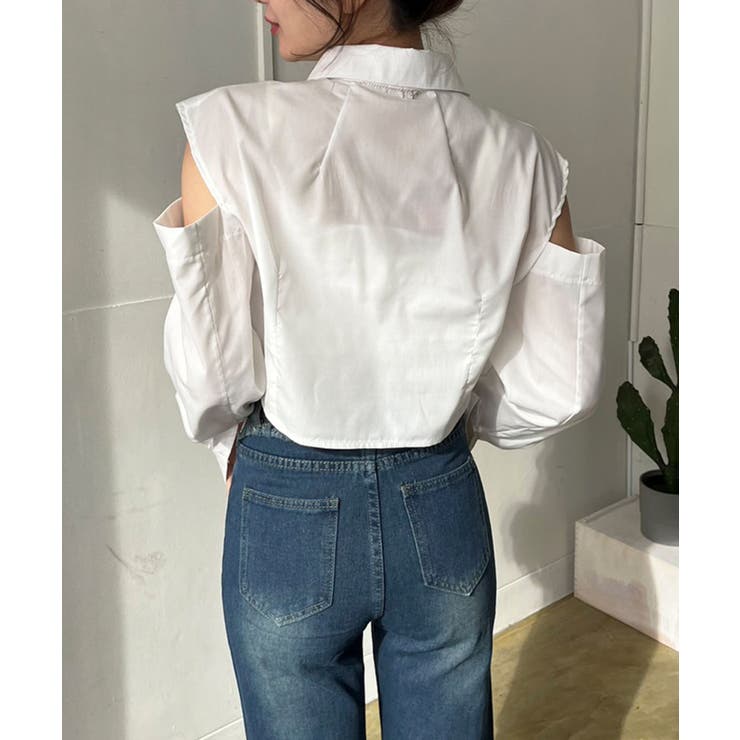 ショルダーカットアウトクロップドシャツ | Jewelobe | 詳細画像5 