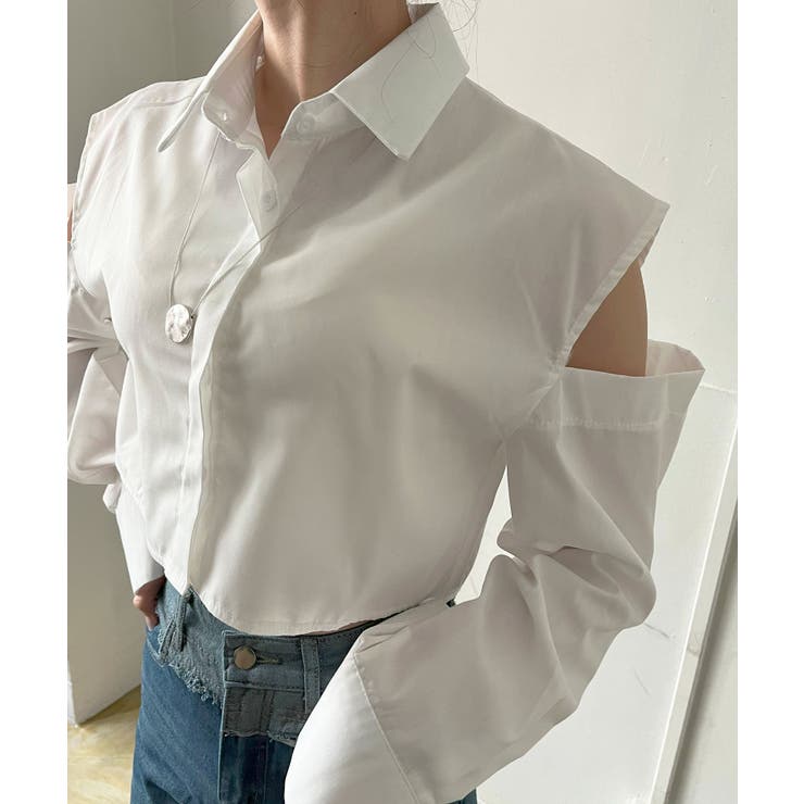 ショルダーカットアウトクロップドシャツ | Jewelobe | 詳細画像6 