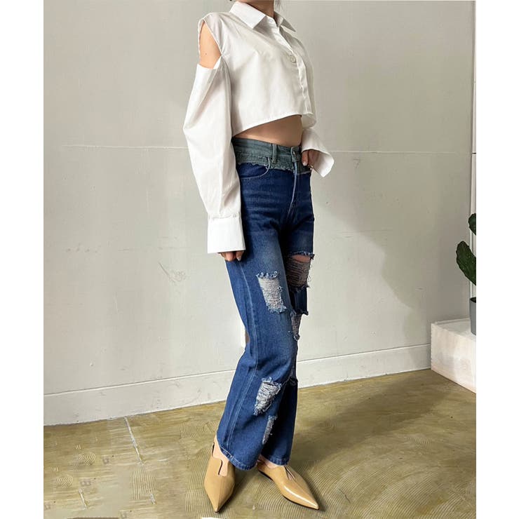 ショルダーカットアウトクロップドシャツ | Jewelobe | 詳細画像7 