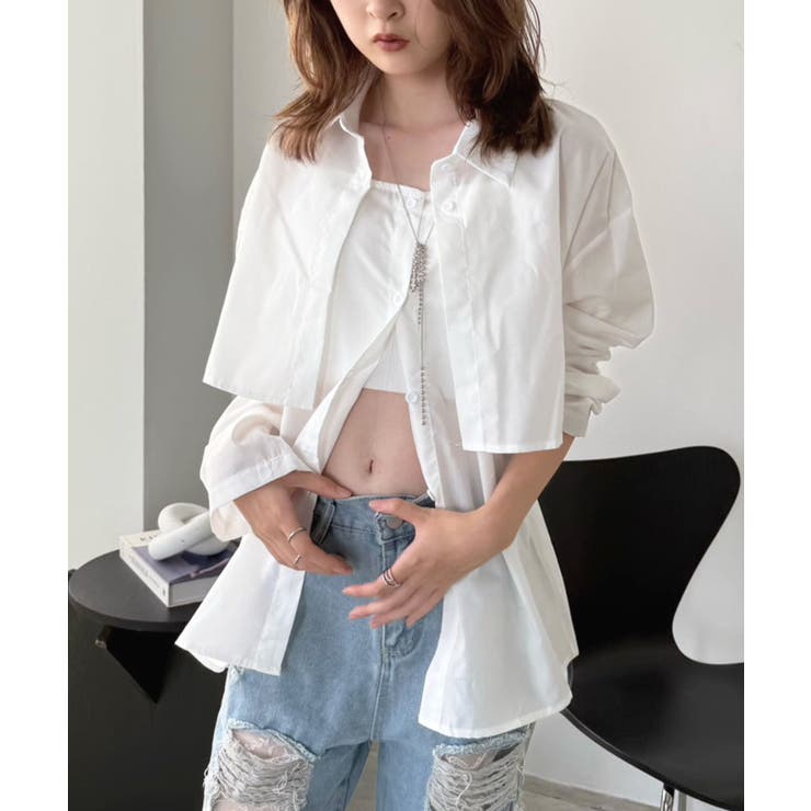 ホワイト | ショートシャツボレロ×キャミストレートチュニックセット | Jewelobe