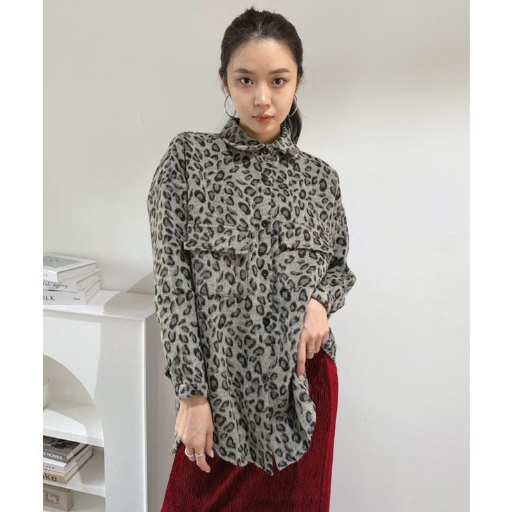 グレー | レオパードルーズアウターシャツ | Jewelobe