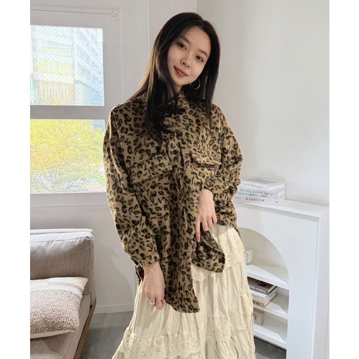 ブラウン | レオパードルーズアウターシャツ | Jewelobe