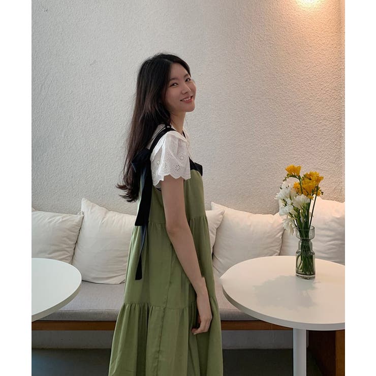 配色肩リボンワンピース 韓国ファッション 品番 Jlbw Jewelobe ジュエローブ のレディースファッション通販 Shoplist ショップリスト
