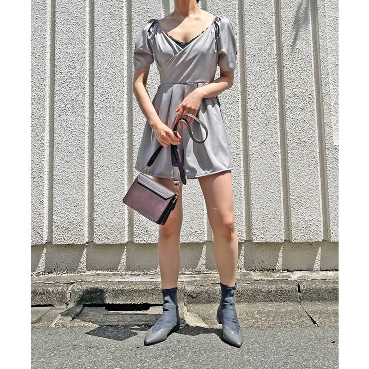 グレー | タックカシュクールショートオールインワン | Jewelobe