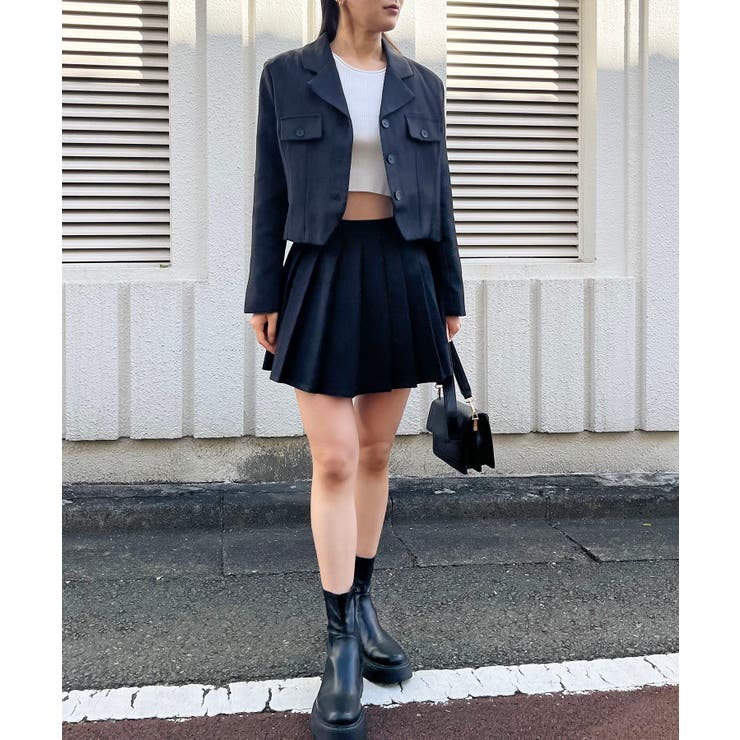 ブラック | コンパクトジャケット×プリーツミニスカートセットアップ | Jewelobe