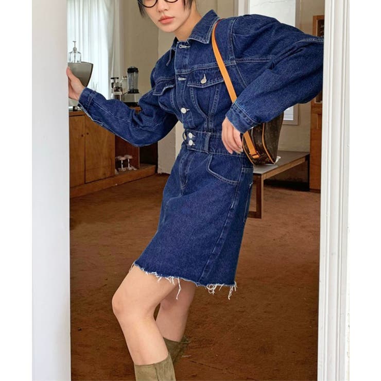 パワーショルダーミニデニムワンピース | Jewelobe | 詳細画像15 