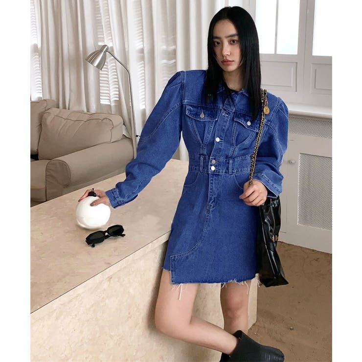 パワーショルダーミニデニムワンピース | Jewelobe | 詳細画像2 