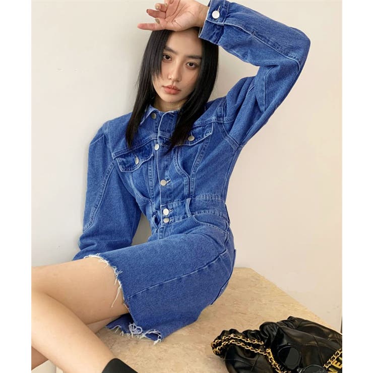 パワーショルダーミニデニムワンピース | Jewelobe | 詳細画像3 