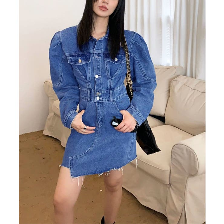 パワーショルダーミニデニムワンピース | Jewelobe | 詳細画像6 