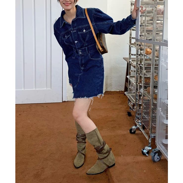 パワーショルダーミニデニムワンピース | Jewelobe | 詳細画像8 