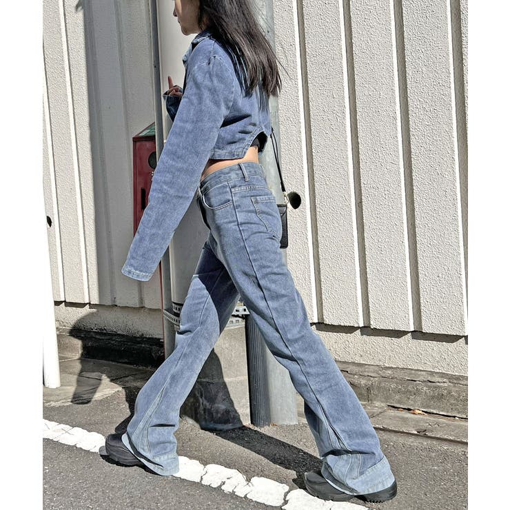 クロップドテーラージャケット×ベルボトムルーズパンツ デニムセットアップ | Jewelobe | 詳細画像13 