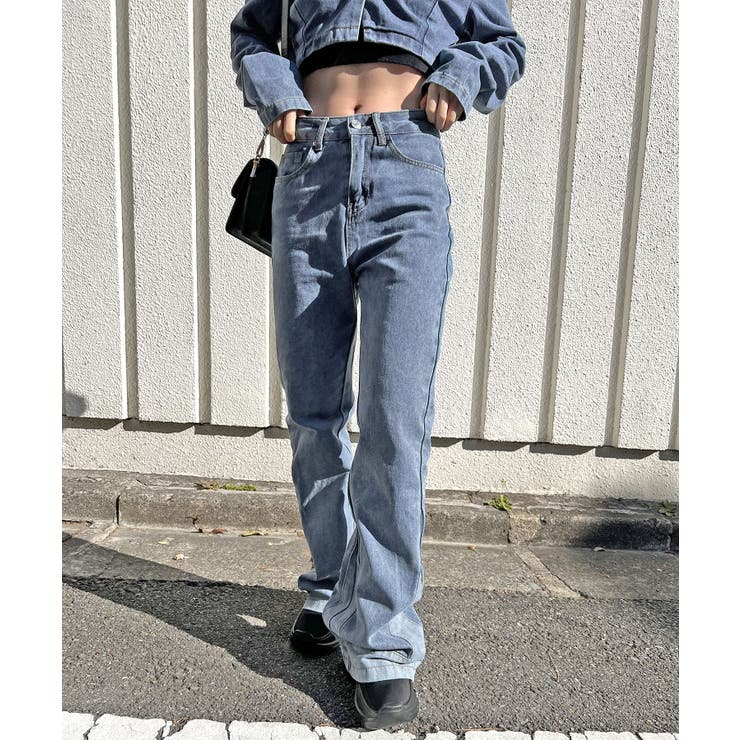 クロップドテーラージャケット×ベルボトムルーズパンツ デニムセットアップ | Jewelobe | 詳細画像14 