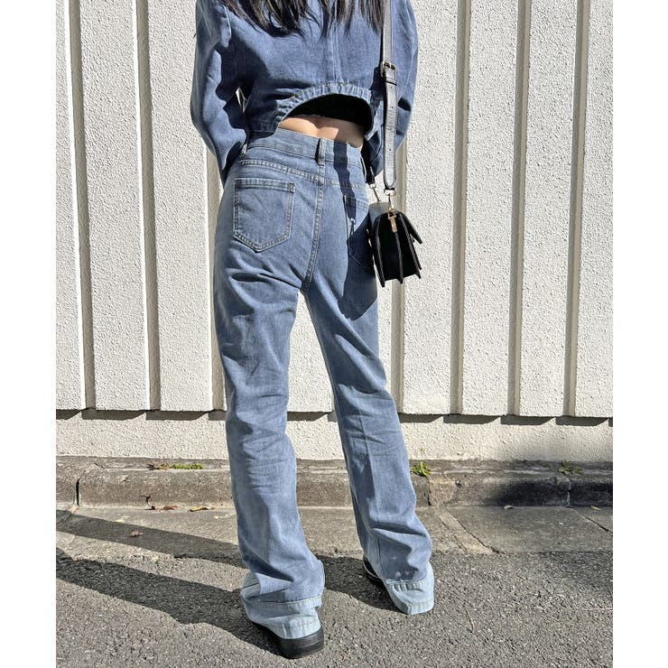 クロップドテーラージャケット×ベルボトムルーズパンツ デニムセットアップ | Jewelobe | 詳細画像15 