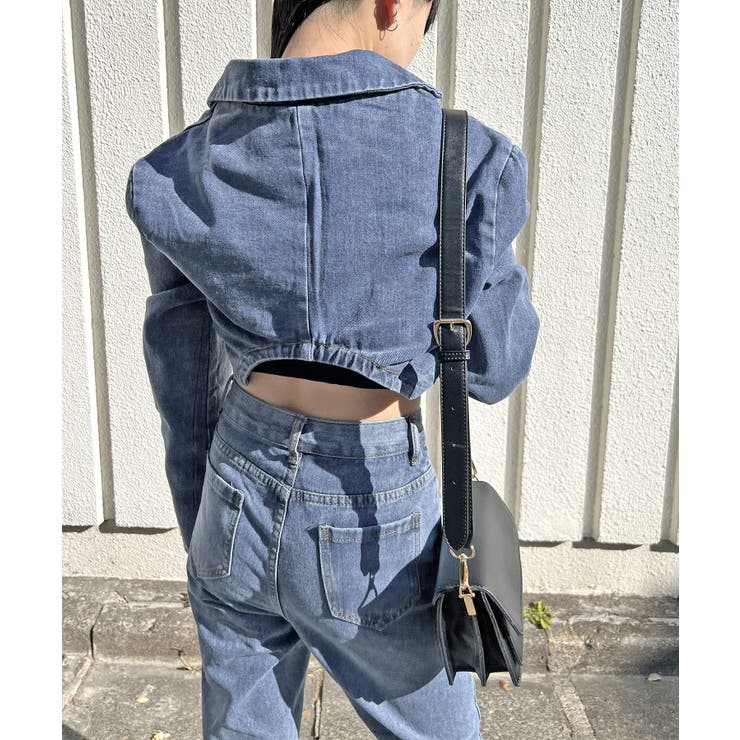 クロップドテーラージャケット×ベルボトムルーズパンツ デニムセットアップ | Jewelobe | 詳細画像17 