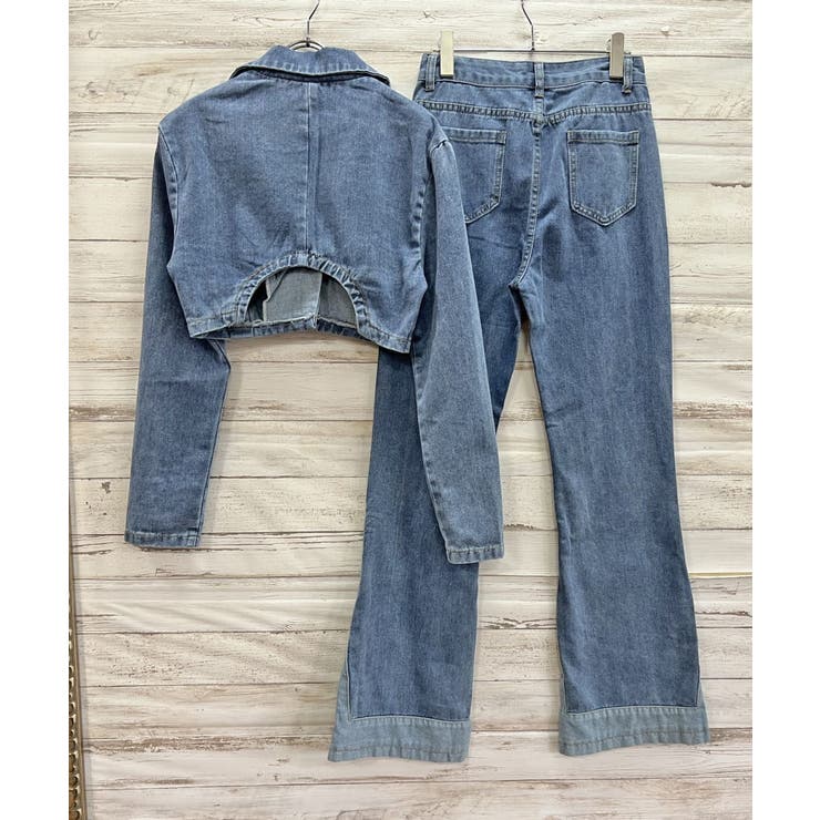 クロップドテーラージャケット×ベルボトムルーズパンツ デニムセットアップ | Jewelobe | 詳細画像19 