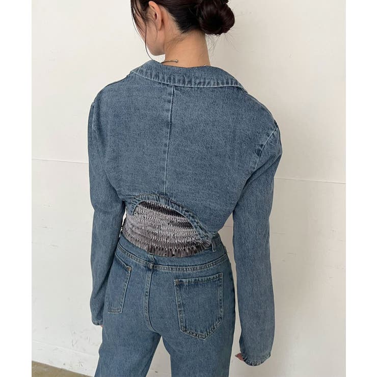 クロップドテーラージャケット×ベルボトムルーズパンツ デニムセットアップ | Jewelobe | 詳細画像6 