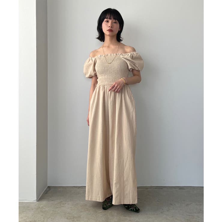 ベージュ | バルーンスリーブシャーリングオールインワン | Jewelobe