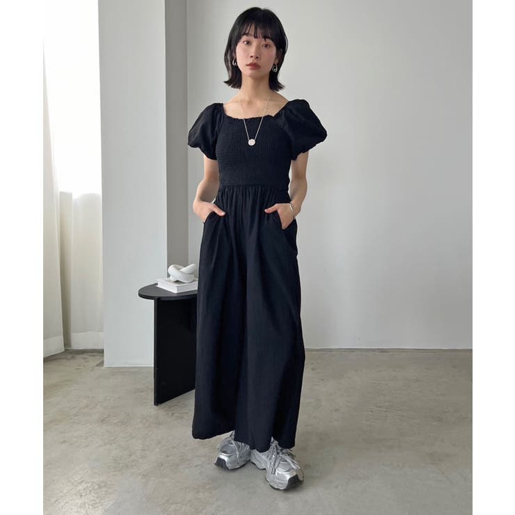 ブラック | バルーンスリーブシャーリングオールインワン | Jewelobe