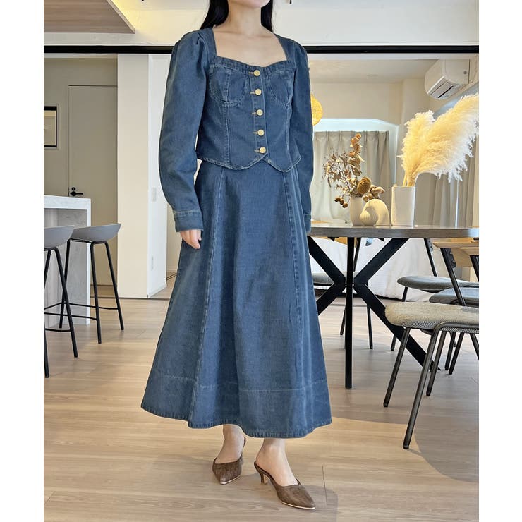 ビスチェジャケット×フレアスカート デニムセットアップ | Jewelobe | 詳細画像1 