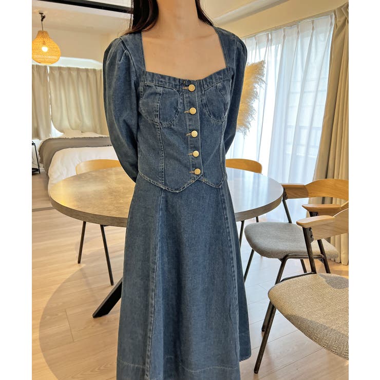 ビスチェジャケット×フレアスカート デニムセットアップ | Jewelobe | 詳細画像15 