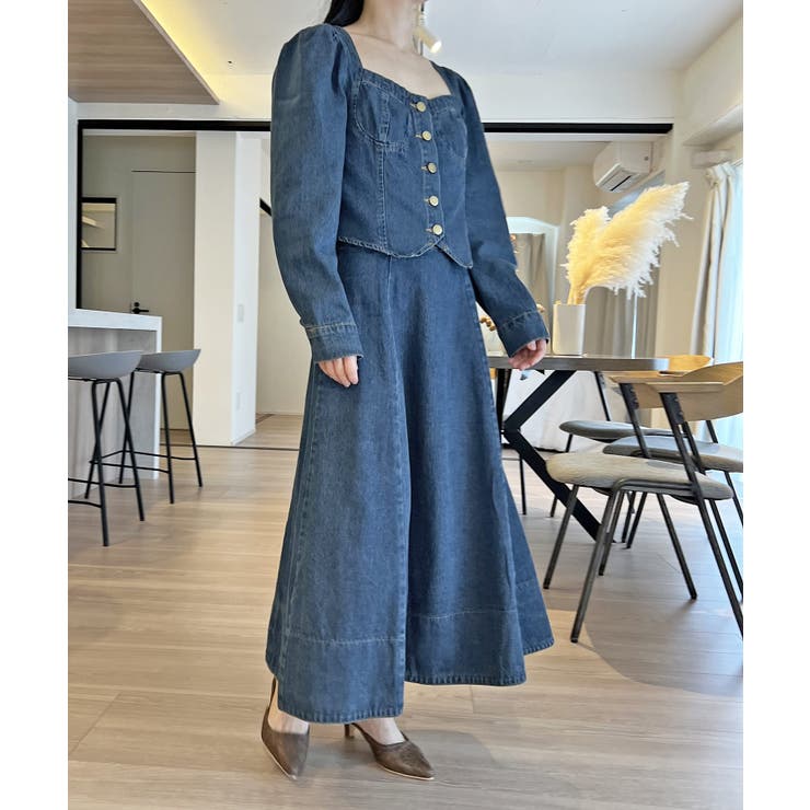 ビスチェジャケット×フレアスカート デニムセットアップ | Jewelobe | 詳細画像4 