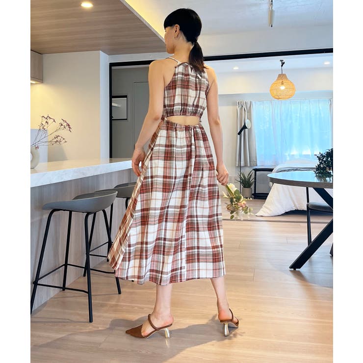 バックオープン チェックワンピース randy バックオープンハウンド