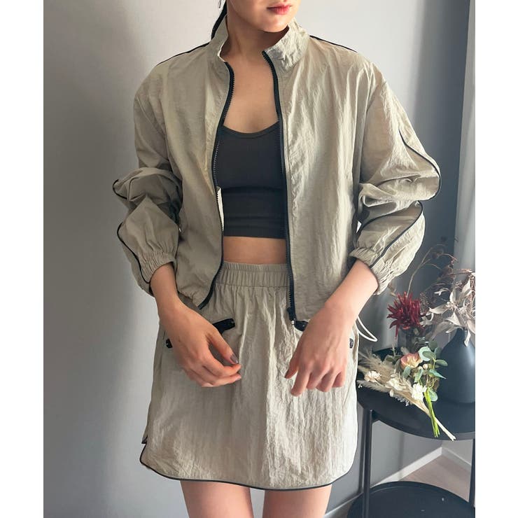 バイカラーパイピングナイロンタッチブルゾン＆ミニスカパンセットアップ | Jewelobe | 詳細画像20 