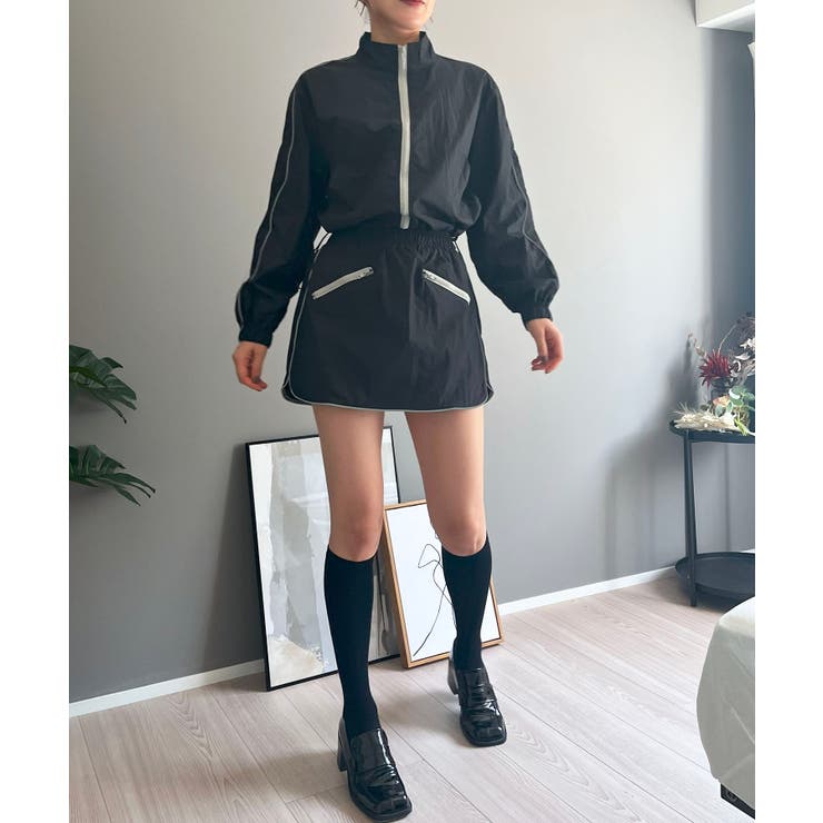 バイカラーパイピングナイロンタッチブルゾン＆ミニスカパンセットアップ | Jewelobe | 詳細画像24 