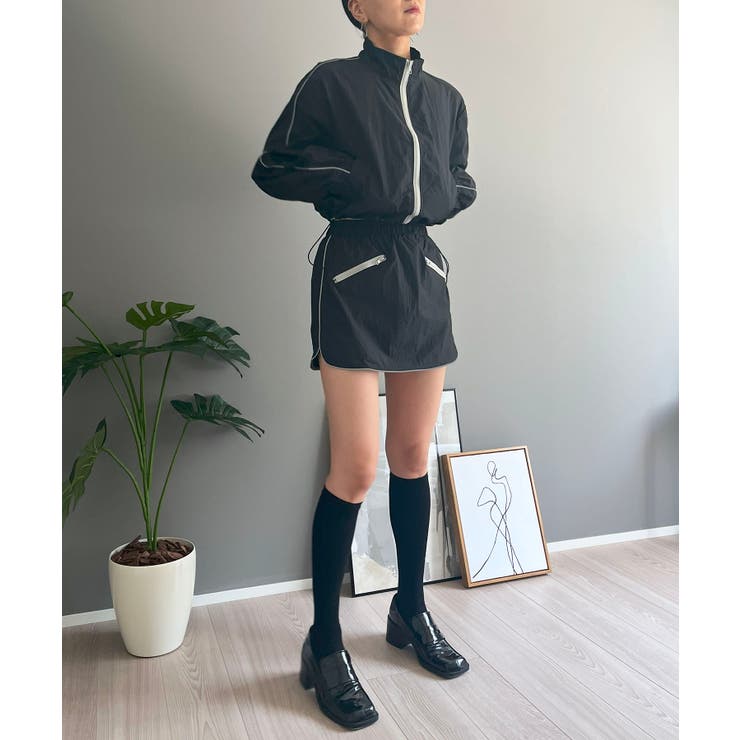 バイカラーパイピングナイロンタッチブルゾン＆ミニスカパンセットアップ | Jewelobe | 詳細画像25 