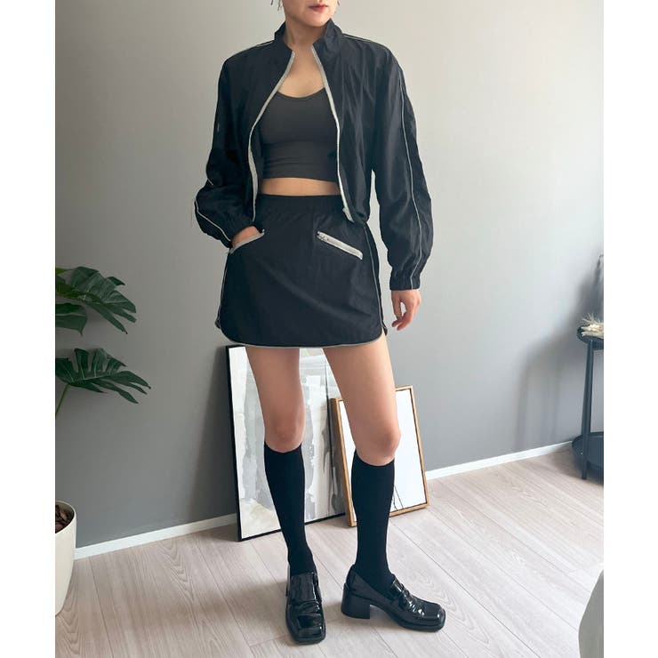 バイカラーパイピングナイロンタッチブルゾン＆ミニスカパンセットアップ | Jewelobe | 詳細画像28 