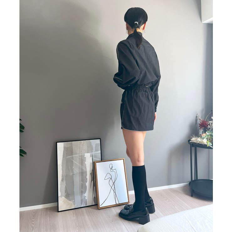 バイカラーパイピングナイロンタッチブルゾン＆ミニスカパンセットアップ | Jewelobe | 詳細画像29 