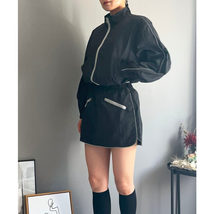 バイカラーパイピングナイロンタッチブルゾン＆ミニスカパンセットアップ | Jewelobe | 詳細画像31 